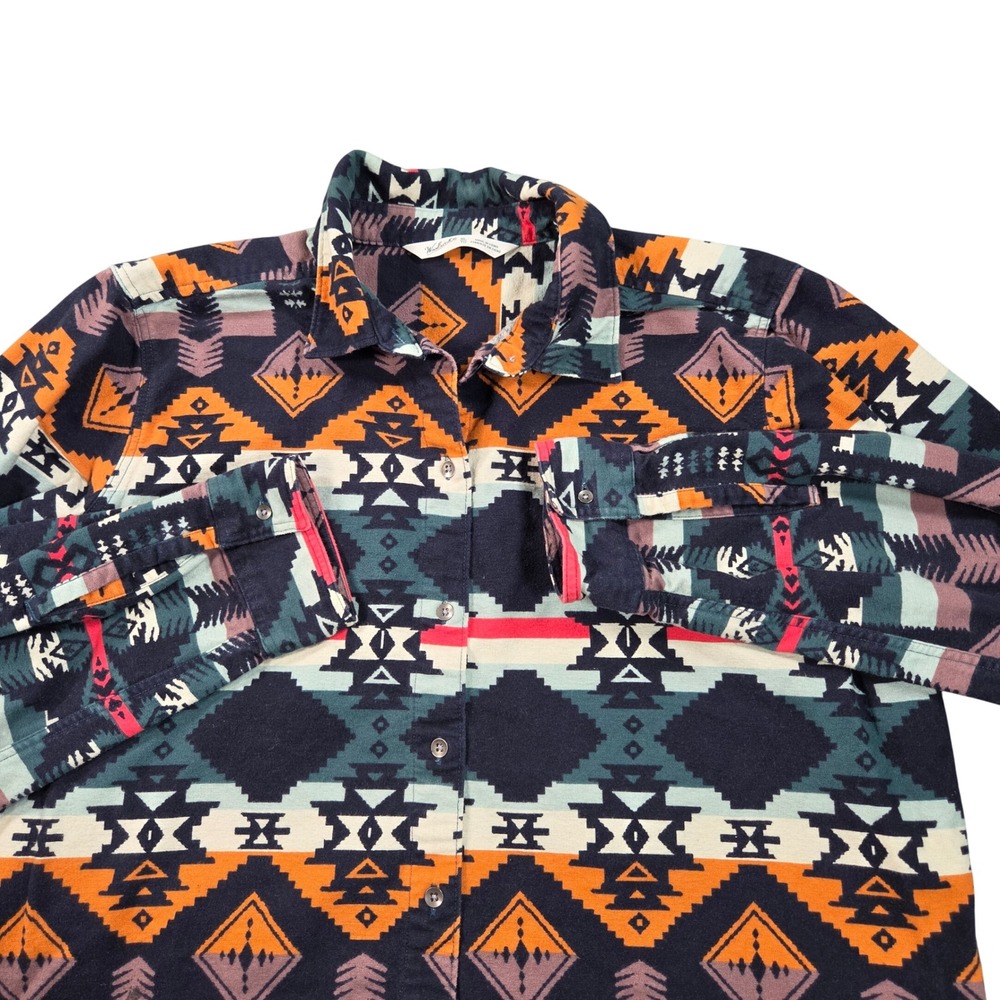 Woolrich Flannel Shirt Womens XL Blue Orange Southwestern Aztec Geometric Cotton